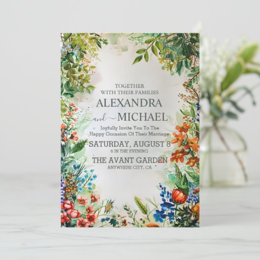 Wildblume Hochzeit rustikale Landflora Einladung (Stehend Vorderseite)