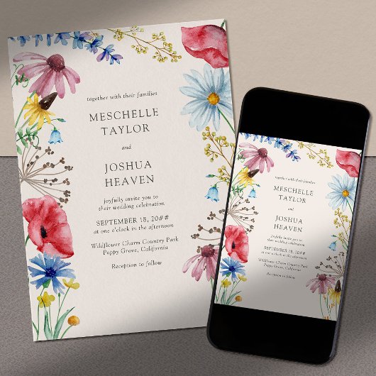 Wildblume Hochzeit rustikale Landflora Einladung