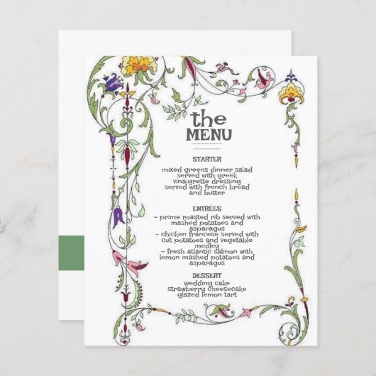 Wildblume Hochzeit Rustikales Blume-Menü (Vorne/Hinten)