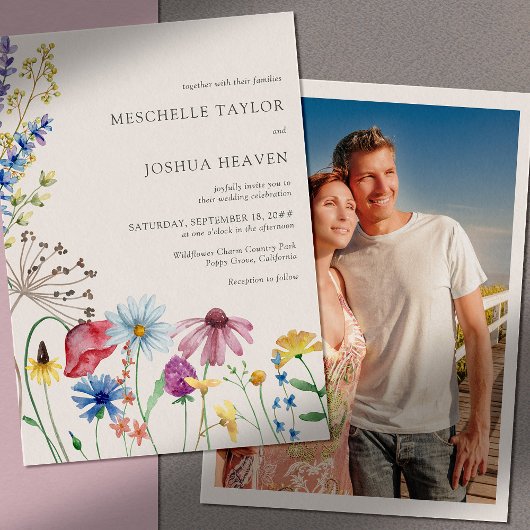 Wildblume Hochzeit rustikales Foto Einladung