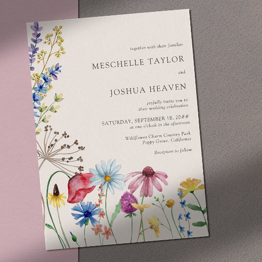 Wildblume Hochzeit rustikales Foto Einladung