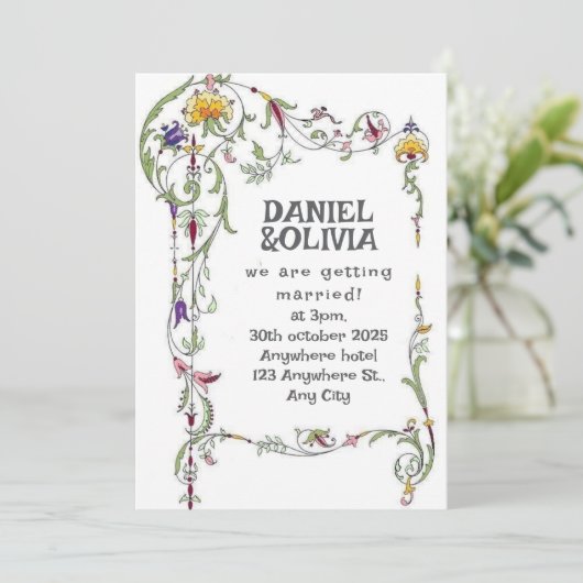 Wildblume Hochzeit Rustikales Land Wilde Blume Einladung (Stehend Vorderseite)