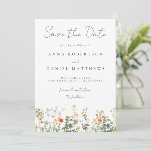 Wildblume Hochzeit Save The Date (Stehend Vorderseite)