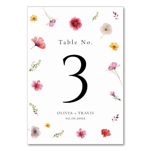 Wildblume Hochzeit Tischnummer (Vorderseite)