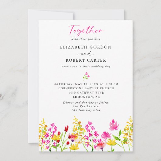 Wildblume Hochzeit Wasserfarbe Elegantes Skript Einladung (Vorderseite)