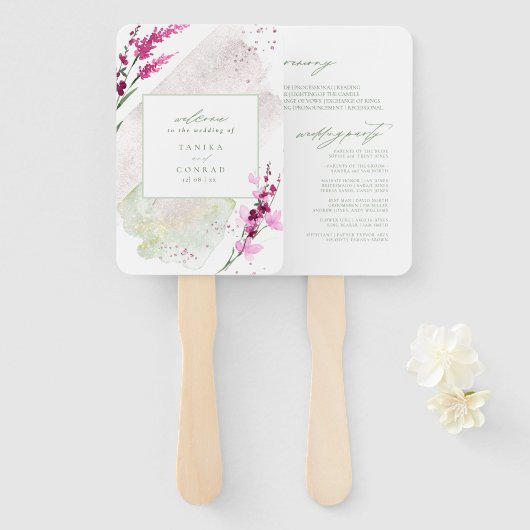 Wildblume Hochzeit Wasserfarbe Zeremonie Fusia ID9 Fächer (Vorne und Hinten)