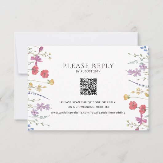 Wildblume-Hochzeitkarte für RSVP QR-Code Dankeskarte (Vorderseite)