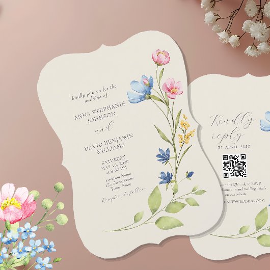 Wildblume Hochzeitseinladung mit QR-Code Einladung