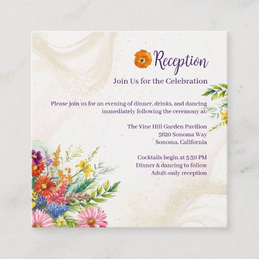 Wildblume Hochzeitsempfang Begleitkarte (Vorderseite)