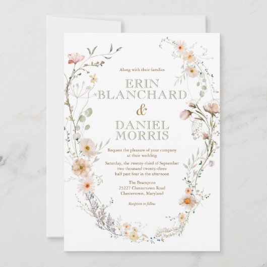 Wildblume Hochzeitsfeiern Einladung (Vorderseite)