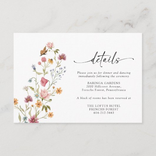 Wildblume Hochzeitskarte Begleitkarte (Vorderseite)