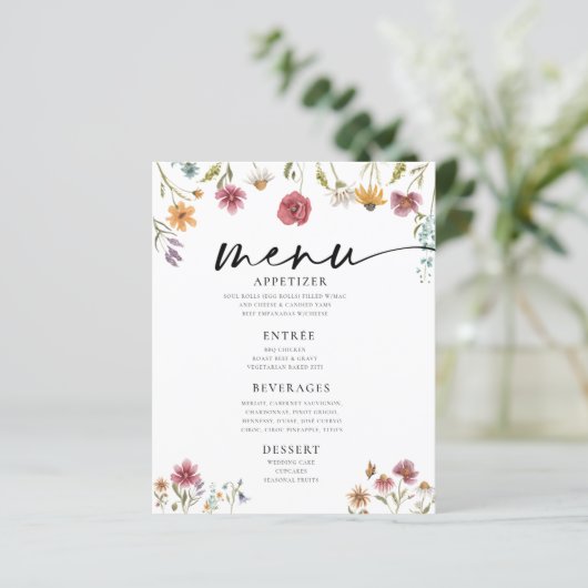 Wildblume Hochzeitsmenü (Stehend Vorderseite)