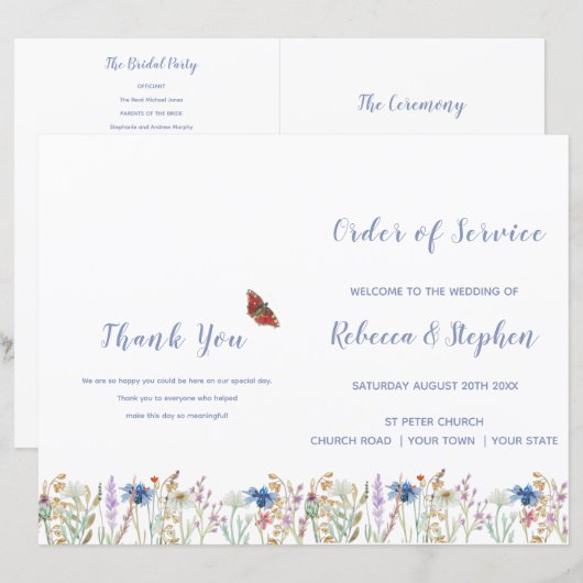 Wildblume-Hochzeitsordnung (Vorne/Hinten)