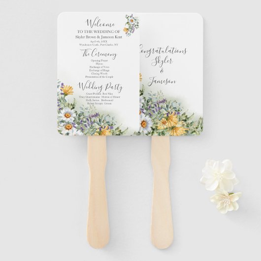 Wildblume-Hochzeitsprogramm Fächer (Vorne und Hinten)