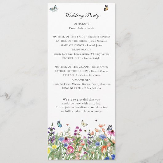 Wildblume Hochzeitsprogramm Programm (Rückseite)