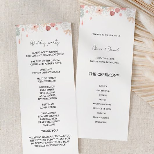 Wildblume-Hochzeitsprogramm Programm