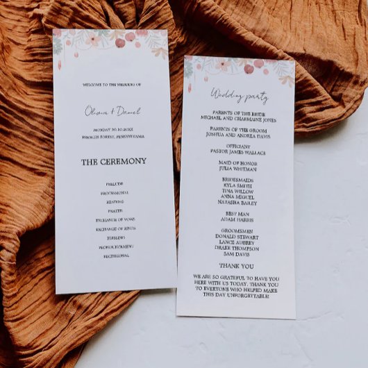 Wildblume-Hochzeitsprogramm Programm