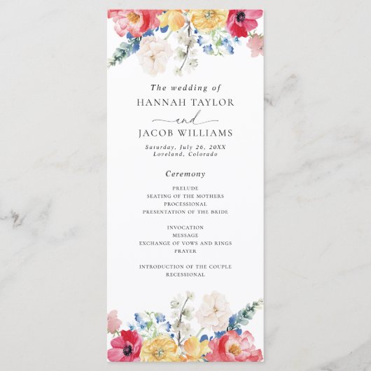 Wildblume-Hochzeitsprogramm Programm (Vorderseite)