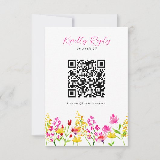 Wildblume Hochzeitsskript RSVP QR-Code Karte (Vorderseite)