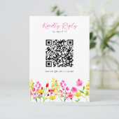 Wildblume Hochzeitsskript RSVP QR-Code Karte (Stehend Vorderseite)