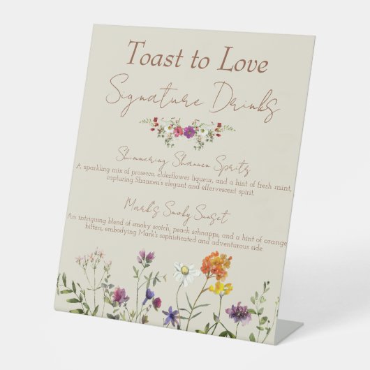 Wildblume Hochzeitstiche Sockelschild (Vorderseite)