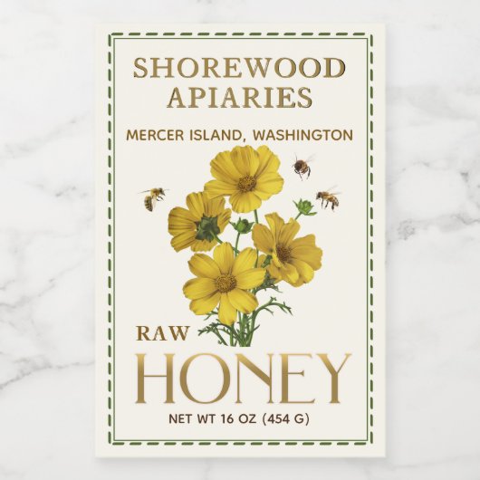 Wildblume Honey 2x3" Realistische Bienen gestriche Lebensmitteletikett (Einzelnes Label)