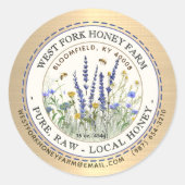 Wildblume Honey Label Bees and Dashed Border Gold Runder Aufkleber (Vorderseite)