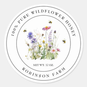 Wildblume Honey Label mit Bienen Runder Aufkleber