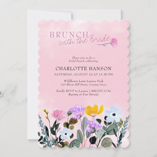 Wildblume Hübsch Pink Bridal Brunch Einladung (Vorderseite)