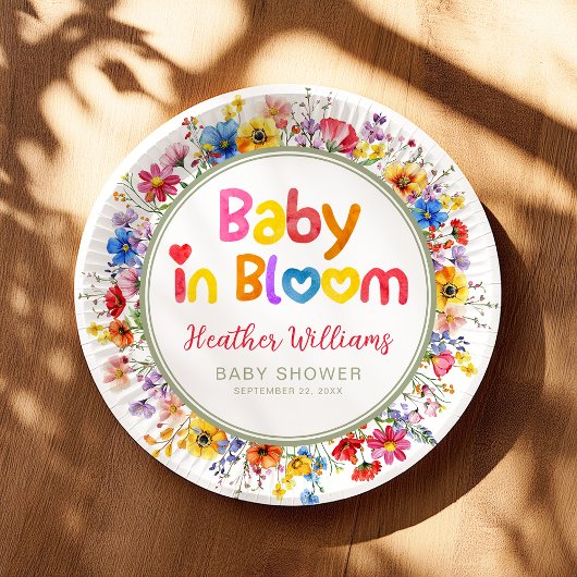 Wildblume im Aquarell Baby in Bloom Baby Dusche Pappteller