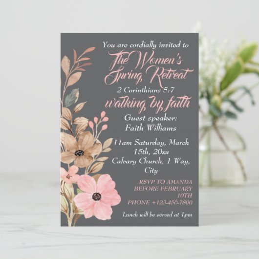 Wildblume im Frühjahr der Frauen Christlich rosa Einladung (Stehend Vorderseite)