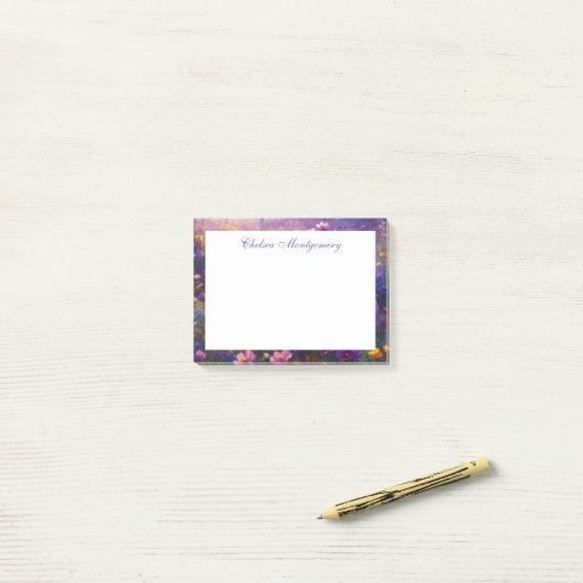 Wildblume Impressionist Malerei Personalisiert Post-it Klebezettel (Auf Schreibtisch)