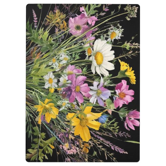 Wildblume in Aquarellfarbe auf schwarzem Hintergru Klemmbrett (Rückseite)