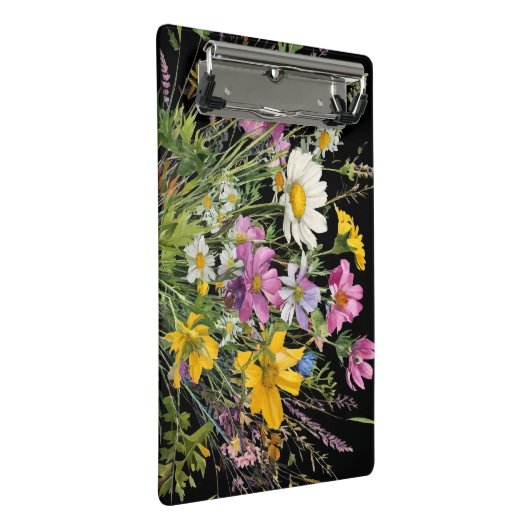 Wildblume in Aquarellfarbe auf schwarzem Hintergru Mini Klemmbrett (Schrägansicht)