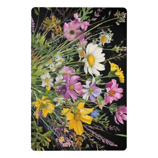 Wildblume in Aquarellfarbe auf schwarzem Hintergru Mini Klemmbrett (Rückseite)