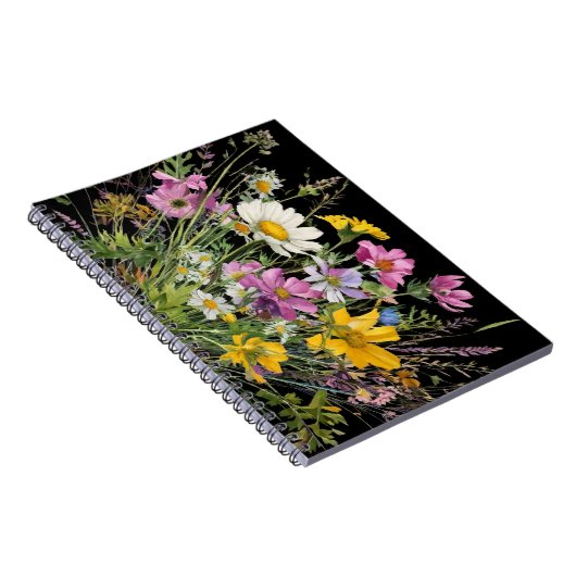 Wildblume in Aquarellfarbe auf schwarzem Hintergru Notizblock (Rechte Seite)