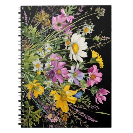 Wildblume in Aquarellfarbe auf schwarzem Hintergru Notizblock (Vorderseite)