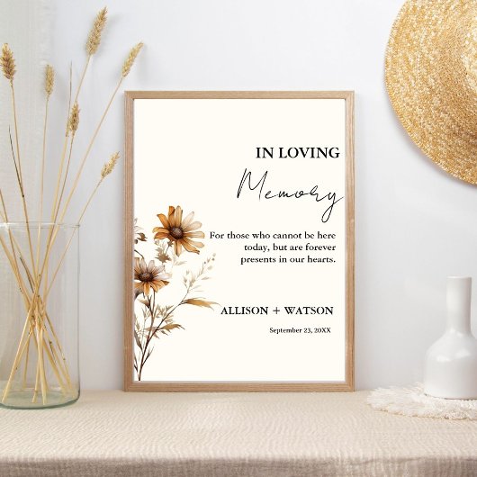 Wildblume in Loving Gedächtnis Zeichen Hochzeit fü Poster