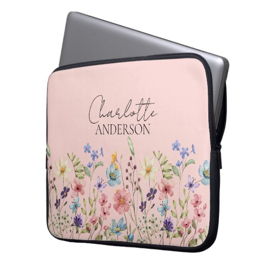 Wildblume Individuelle Name Rosa Laptopschutzhülle (Vorderseite Links)