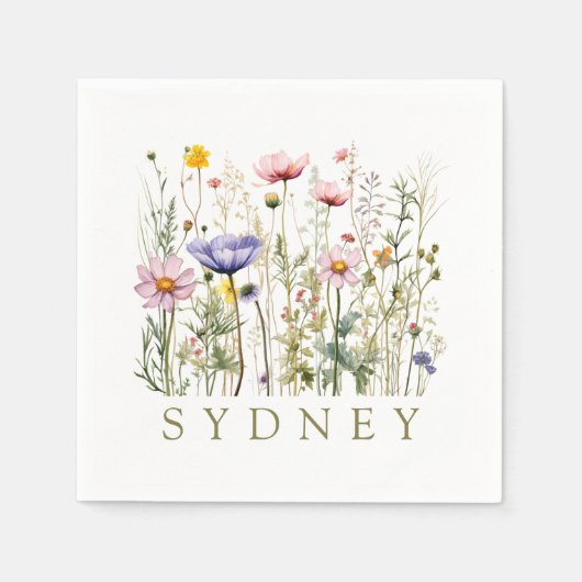 Wildblume Individuelle Name Serviette (Vorderseite)