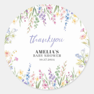 Wildblume ist auf dem Weg Pastell Blumen Baby Show Runder Aufkleber