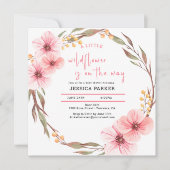 Wildblume ist unterwegs mit rosa Babydusche Einladung (Vorderseite)