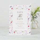 Wildblume-Kalligrafie-Hochzeit speichern das Datum Einladung (Stehend Vorderseite)