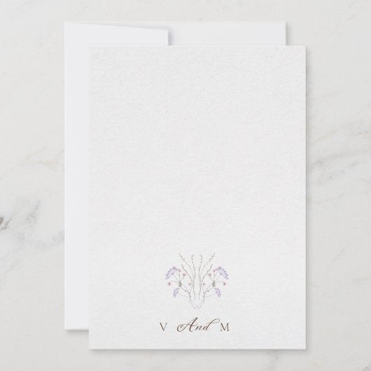 Wildblume-Kalligrafie-Hochzeit speichern das Datum Einladung (Rückseite)