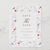 Wildblume-Kalligrafie-Hochzeit speichern das Datum Einladung (Vorne/Hinten)