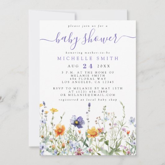 Wildblume Kinderdusche Einladung (Vorderseite)