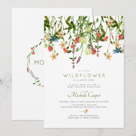 Wildblume Kinderdusche Einladung (Vorne/Hinten)