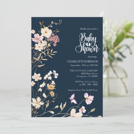 Wildblume Kinderdusche Einladung (Stehend Vorderseite)