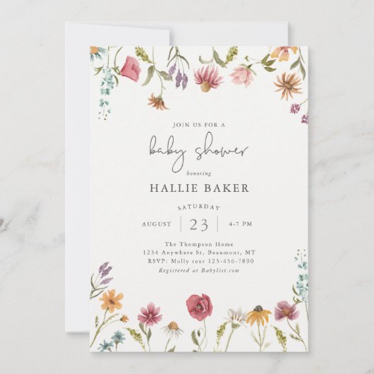 Wildblume Kinderdusche Einladung (Vorderseite)