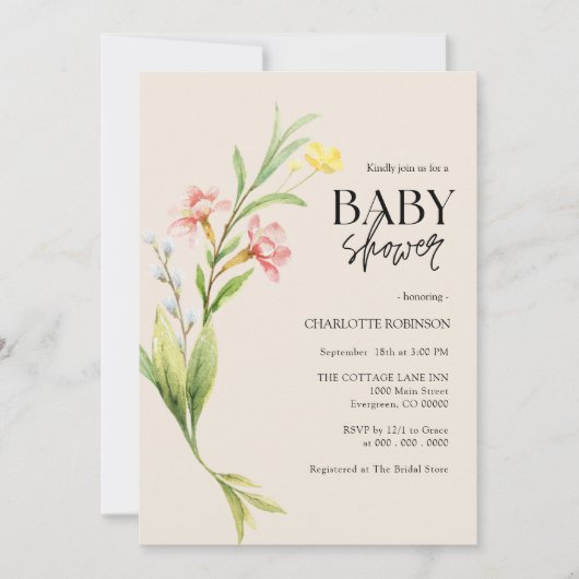 Wildblume Kinderdusche Einladung (Vorderseite)